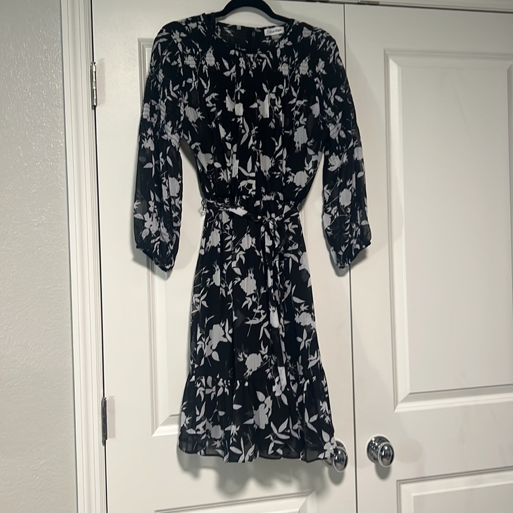 Calvin Klein Black & White chiffon dress
